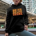 thumbnail image 2 of Drink, Drank, Drunk, Drinking or Drinker Themed Quote, Groovy Retro Wavy Text Merch Gift, Black Hooded Sweatshirt or Hoodie, Medium, 2 of 5