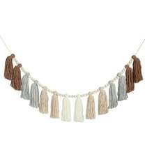 Rainbow Boho Tassel Garland with Wood Beads Colorful Wall Hanging Garland Party Baby Shower Decor Decorative Banner Pastel Tassel Garland for Kids Room Classroom Bedroom Nursery Home Decoration