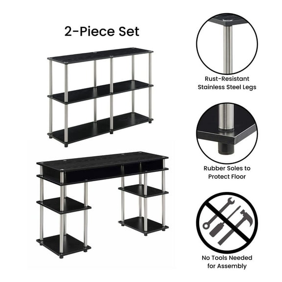 Designs2Go No-Tools Desk and Console Table Set in Black Wood Finish