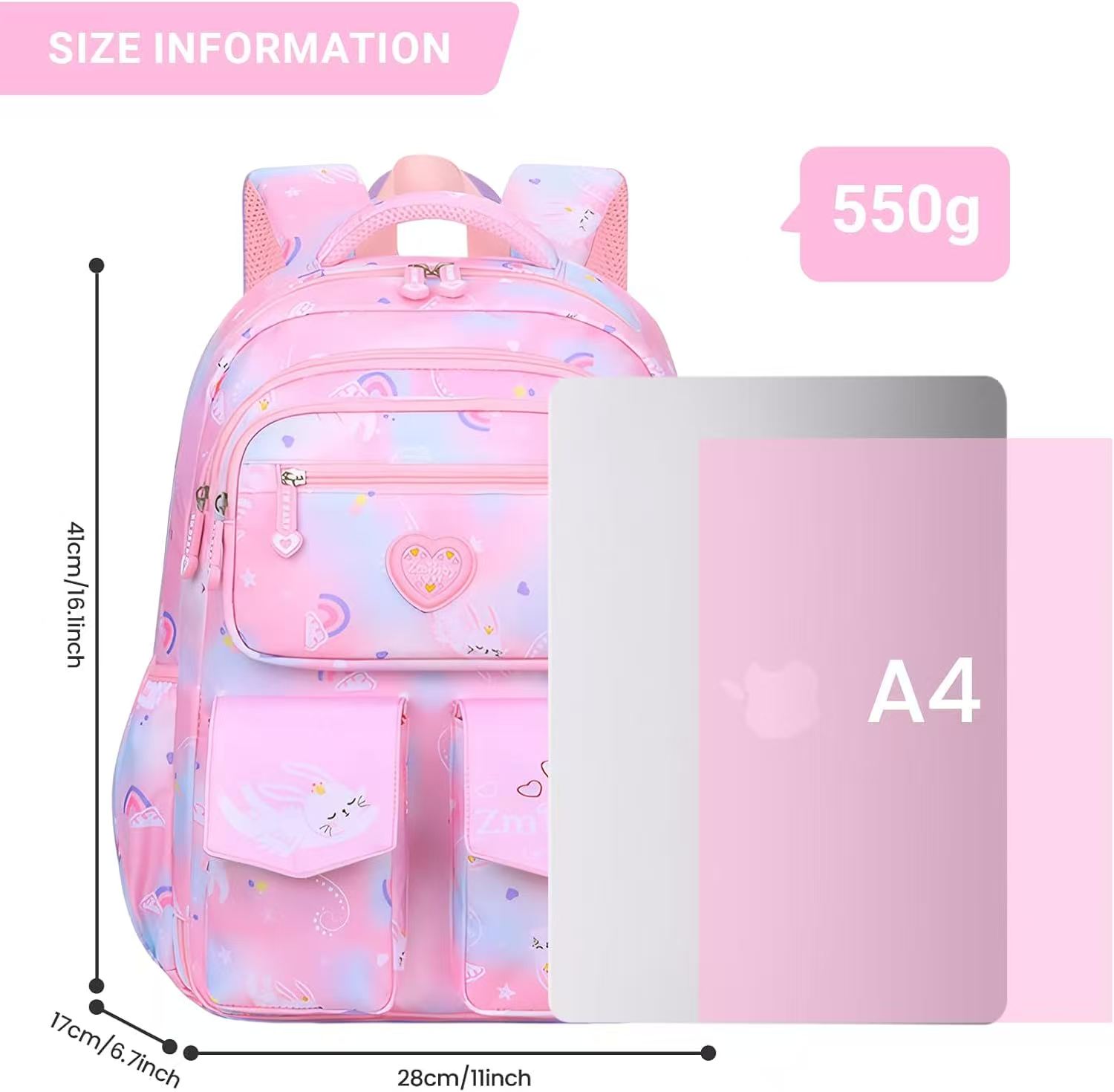 Mochila escolar KIVDIT para niñas, morral infantil resistente, bolso escolar espacioso con múltiples bolsillos para niñas, rosa 7