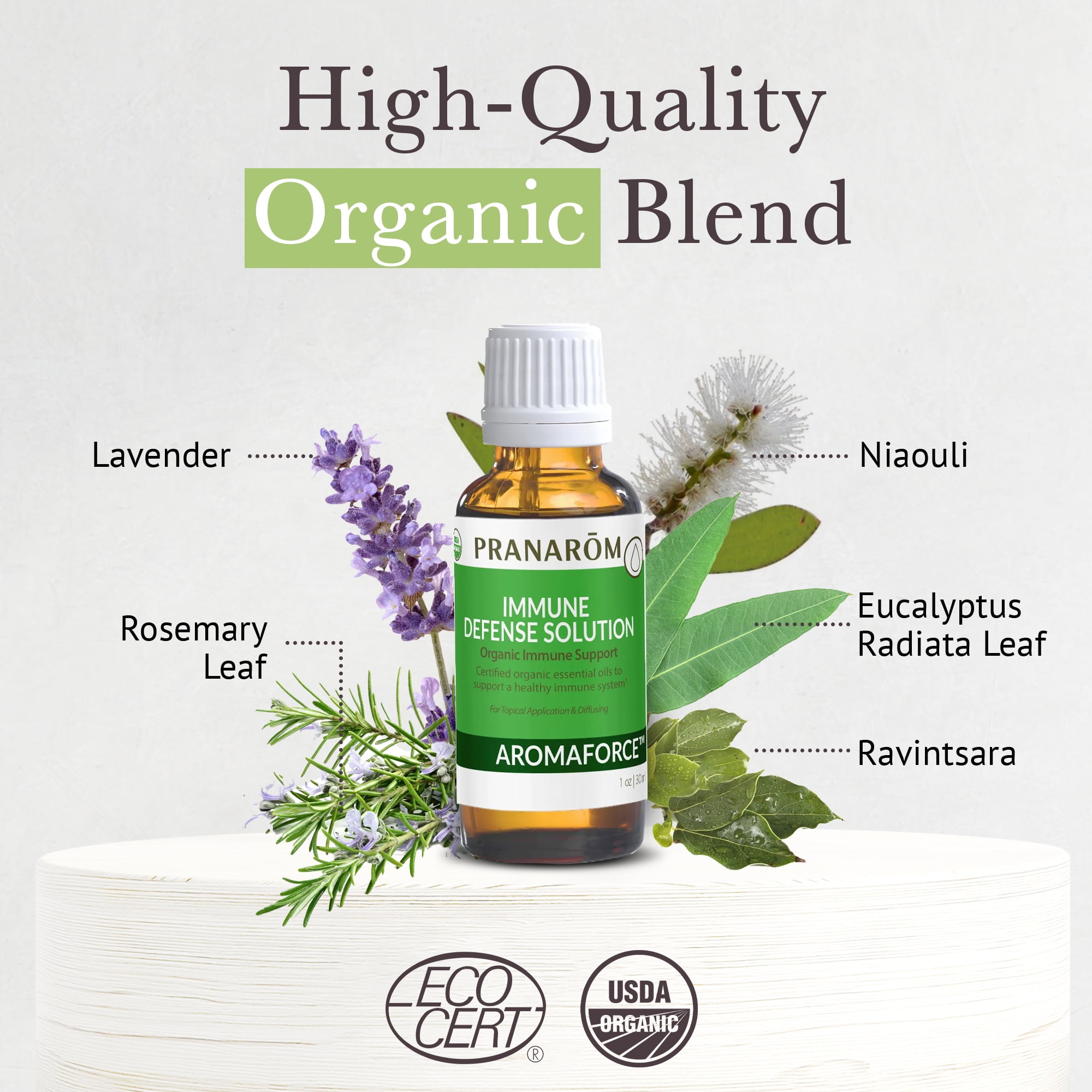 Pranarom - Aromaforce Immune Defense Solution - Eucalyptus, Rosemary, Peppermint, Corriander, and Clove Bud - 100% Pure Essential Oil Blend | USDA and ECOCERT Certified Organic (30ml)