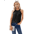 thumbnail image 1 of Tops de Lentejuelas con Cuello Halter para Mujer, Sin Mangas, Brillantes, Fruncidos, Fluidos y Brillantes, para Club, Fiestas. Negro M, 1 of 5
