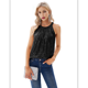 thumbnail image 1 of Tops de Lentejuelas con Cuello Halter para Mujer, Sin Mangas, Brillantes, Fruncidos, Fluidos y Brillantes, para Club, Fiestas. Negro M, 1 of 5