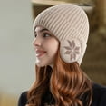 thumbnail image 3 of Women Men Hat Snowflake Print Unisex Fleece Ear Protection Thickened Cold-proof Knitted Striped Texture Lady Beanie for Students, 3 of 9