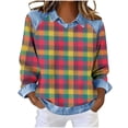 thumbnail image 2 of Blczomt Lightweight Summer Blouses for Women 2026 Plaid Pink Tops Casual Collared Womens T Shirts,M, 2 of 5