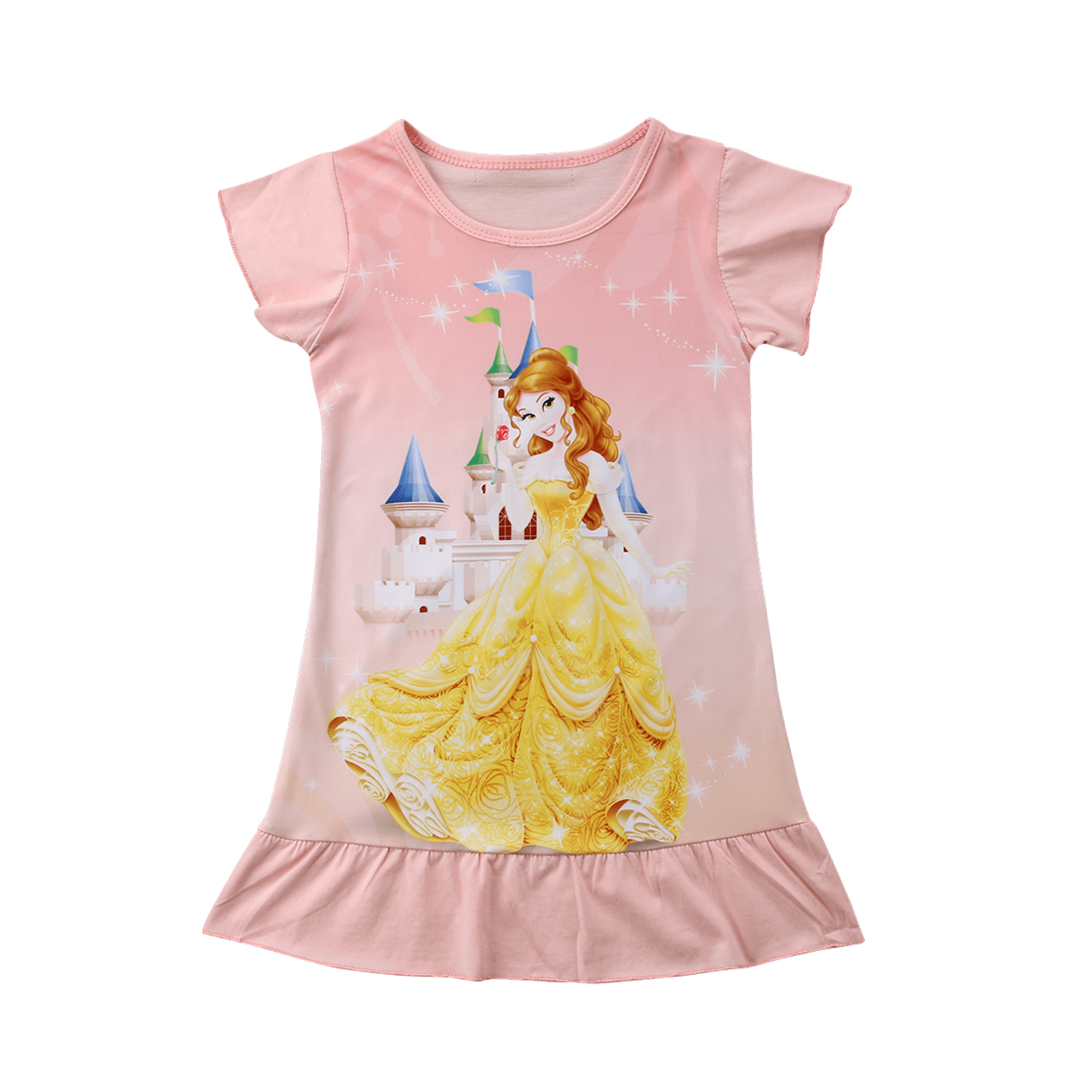 Kids Girls Cartoon Character Nightdress Pyjamas Sleepwear Frill Sleeve Dress 