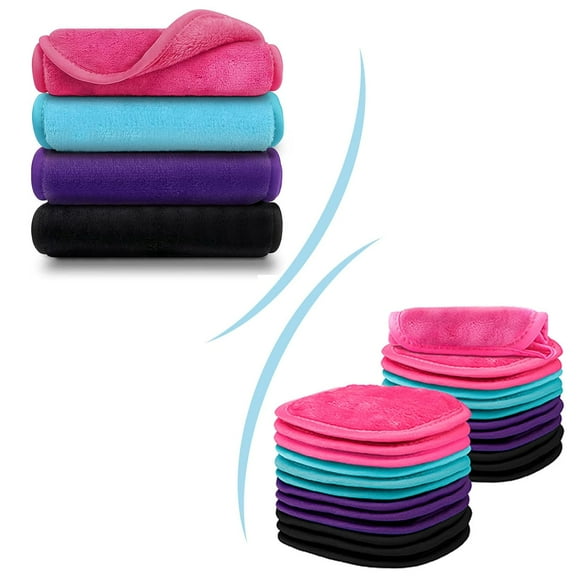 PinesC Makeup Remover Cloths Pack of 4 Reusable Microfiber Facial Cleansing Cloths, Bundle with 5 x 5 in Makeup Remover Cloths 24 Pack