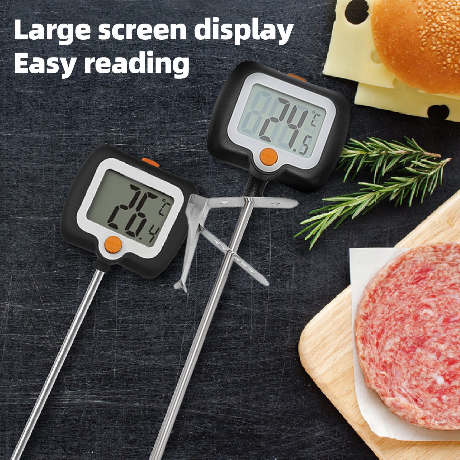Riousery Digital Candy Thermometer with Pot Clip Stainless Steel Long Probe High Accuracy Fry Oil Thermometer For Cooking, Baking, Deep Frying, Meat, Sugar, Fast Read LCD Display, 13 inches / 33 cm
