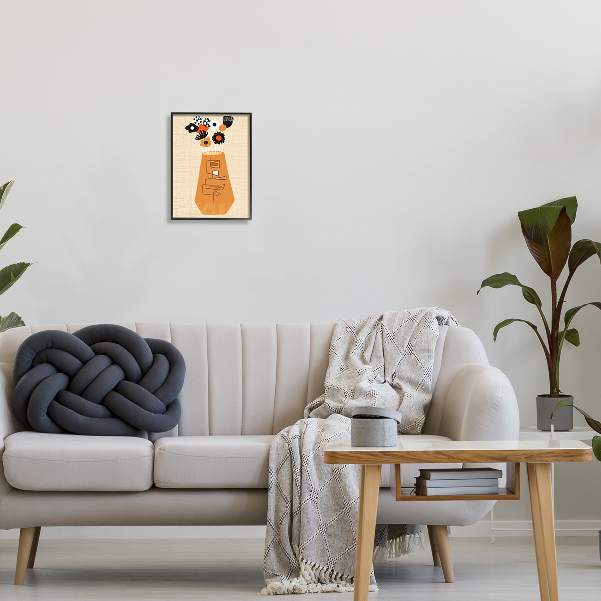 Stupell Industries Boho Orange Flower Vase Botanical & Floral Painting Black Framed Art Print Wall Art, 11 x 14