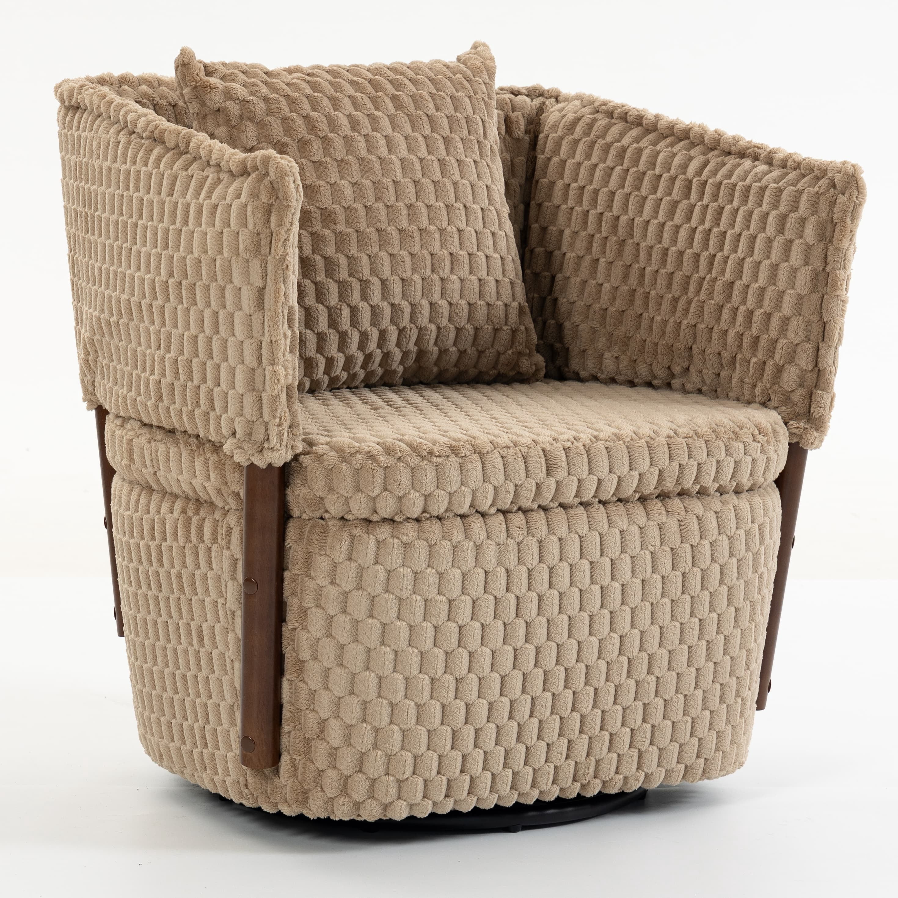 Aukfa Mid Century Modern 360 Swivel Accent Barrel Chair with Lumbar Pillow & Hidden Storage,Corduroy,Khaki