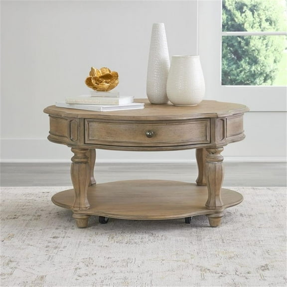 Bowery Hill Contemporary Round Cocktail Table in Weathered Bisque