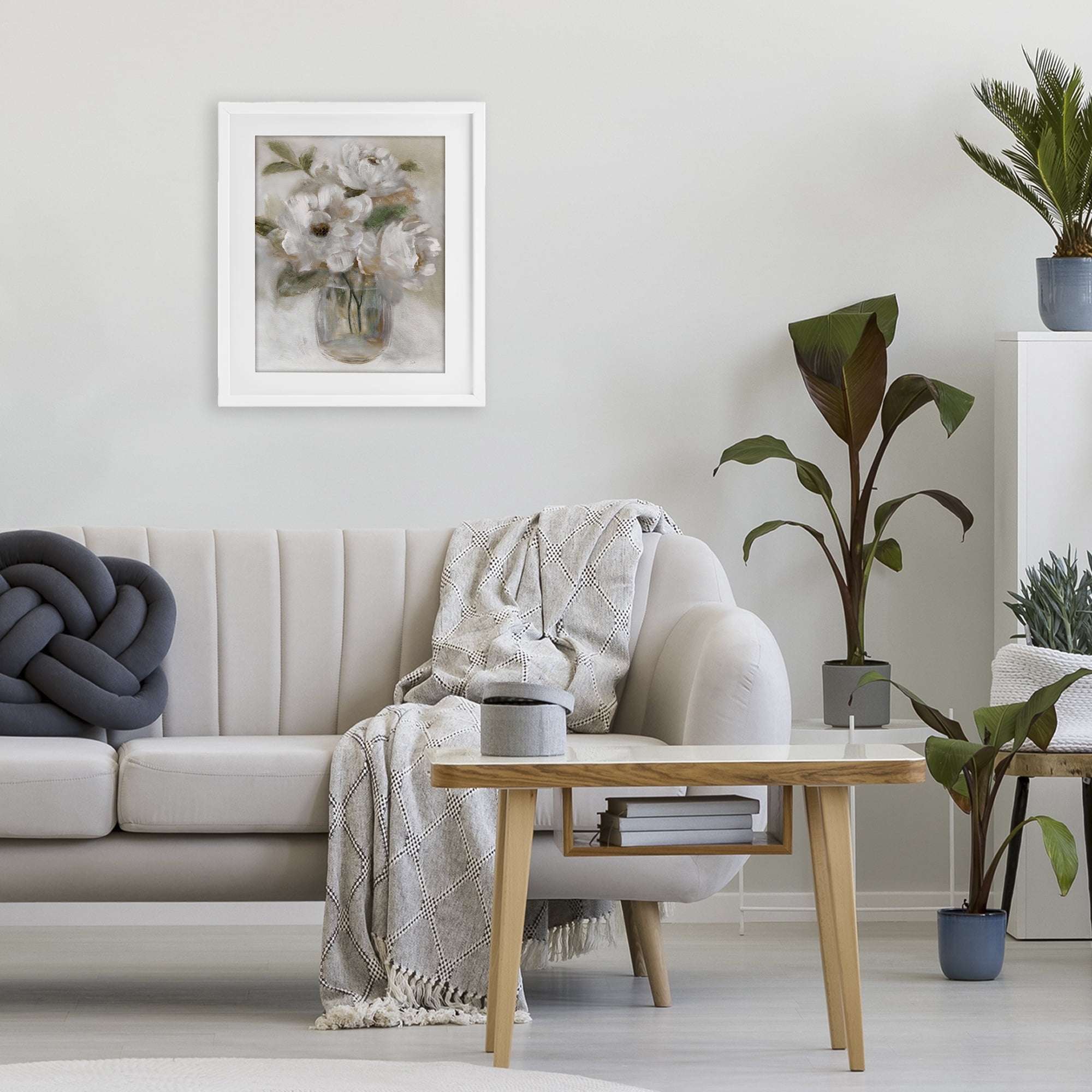 Stupell Industries Brushed Neutrals Bouquet White Framed Print Under Glass, design by Nan