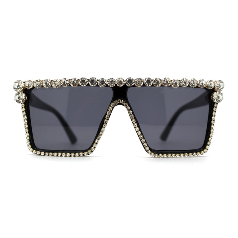 Full Crowned Rhinestone Flat Top Horned Diva Sunglasses All  display picture 1