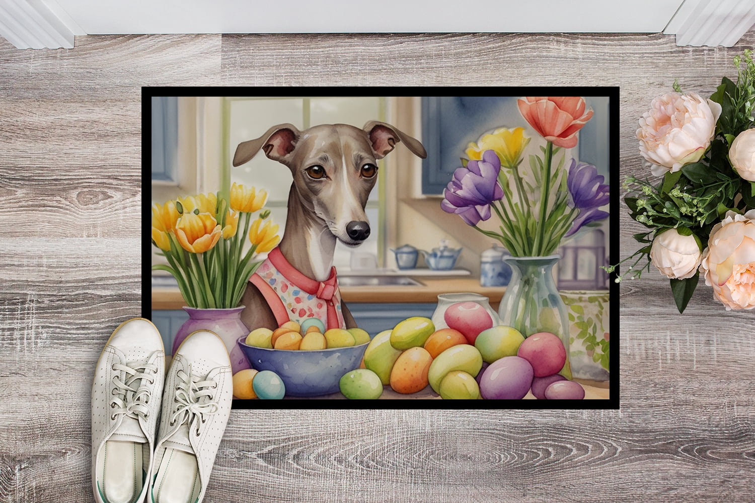 Decorating Easter Yorkshire Terrier Doormat