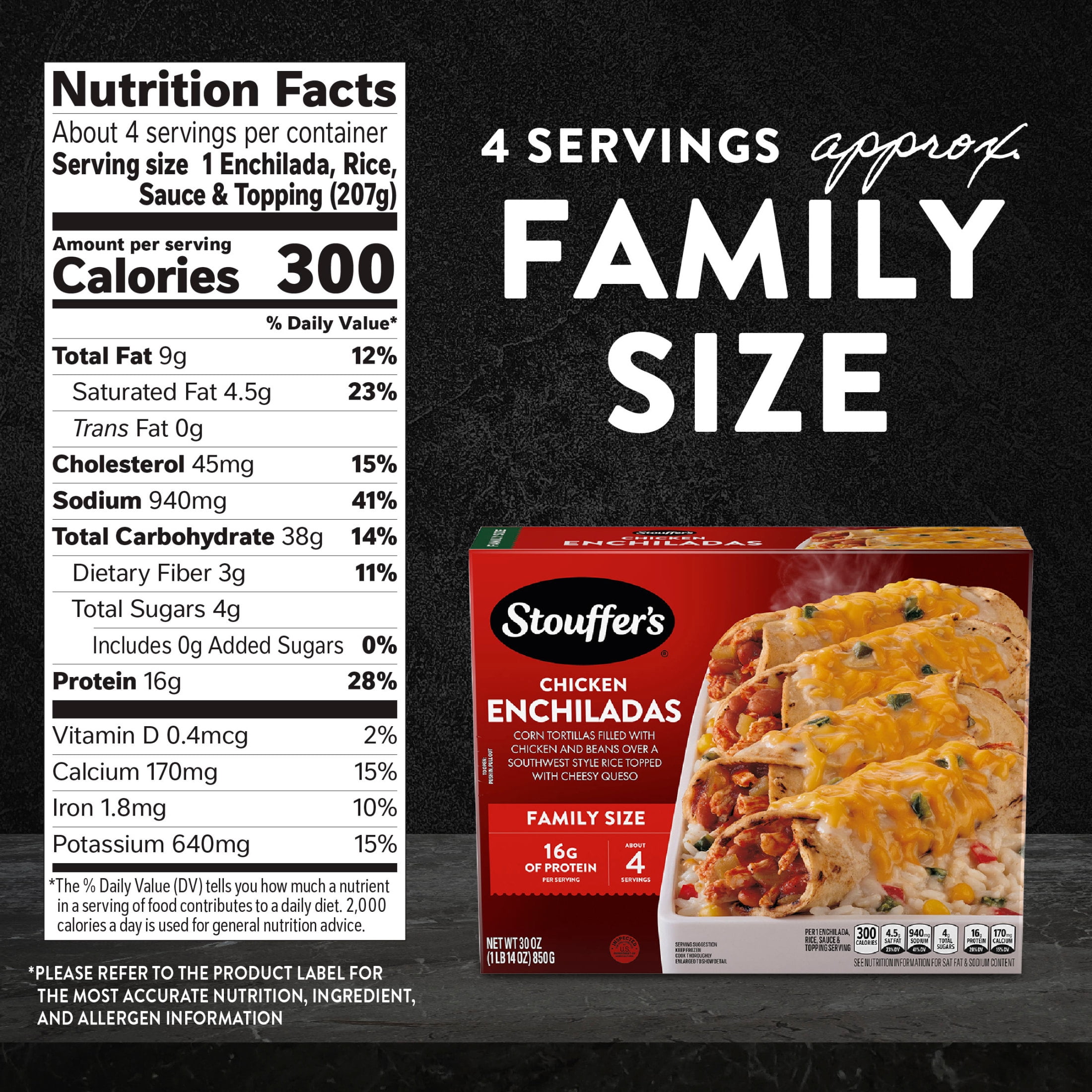 Stouffer’s Chicken Enchiladas, Family Size, Frozen Enchiladas, Family Size Frozen Meals 30 oz