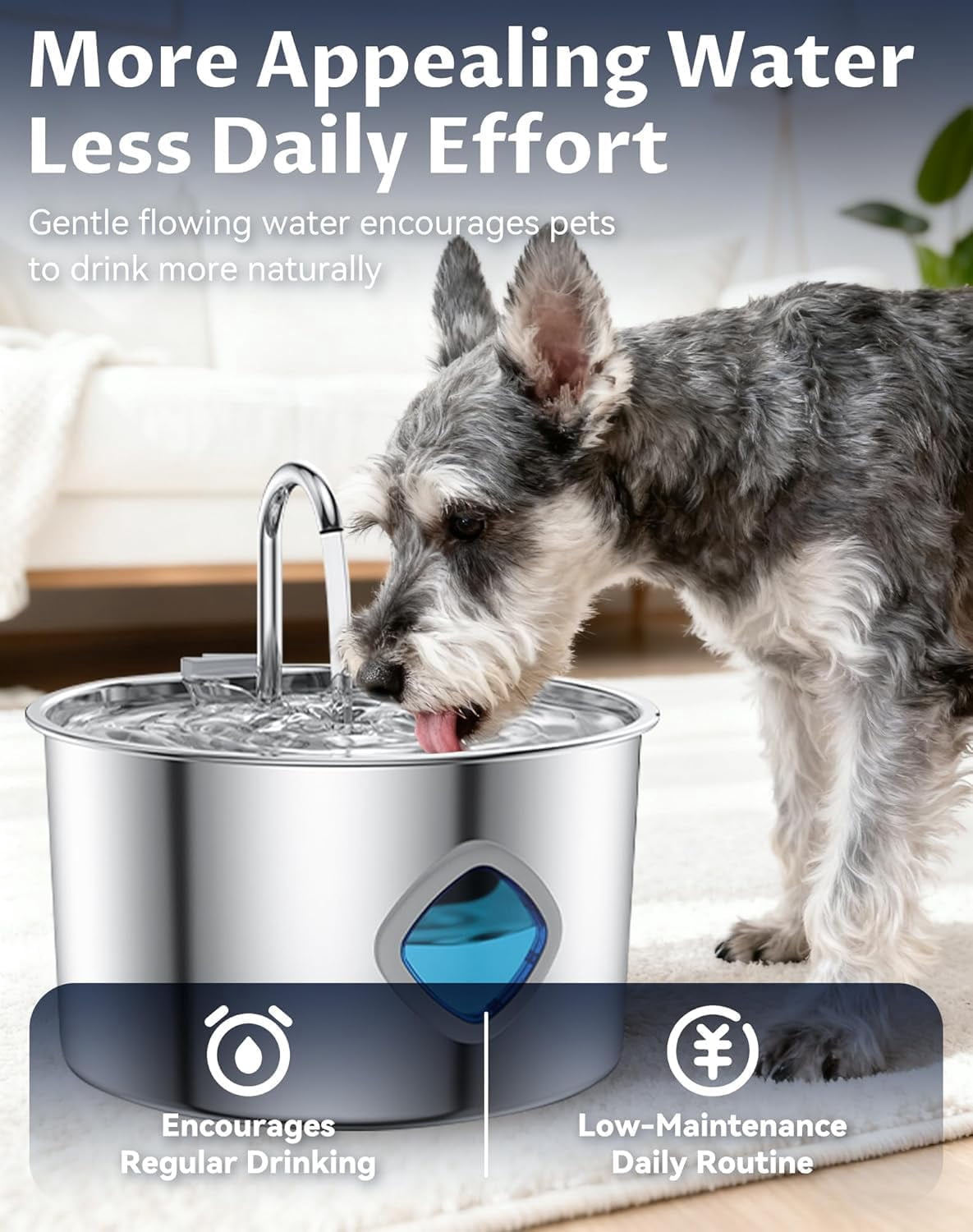 Water Fountain for Dogs, 108oz/3.2L Automatic Stainless Steel Pet Water Dispenser with Filters, Ultra Quiet Pump