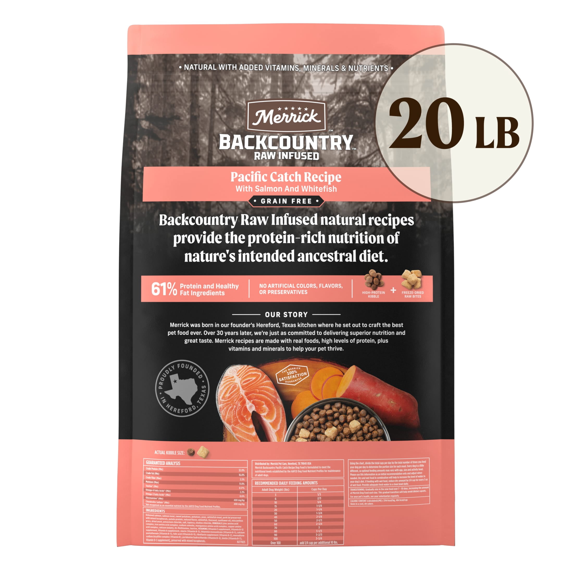 Merrick Backcountry Grain Free Dry Adult Dog Food, Kibble With Freeze Dried Raw Pieces, Pacific Catch With Salmon, 20.0 lb. Bag