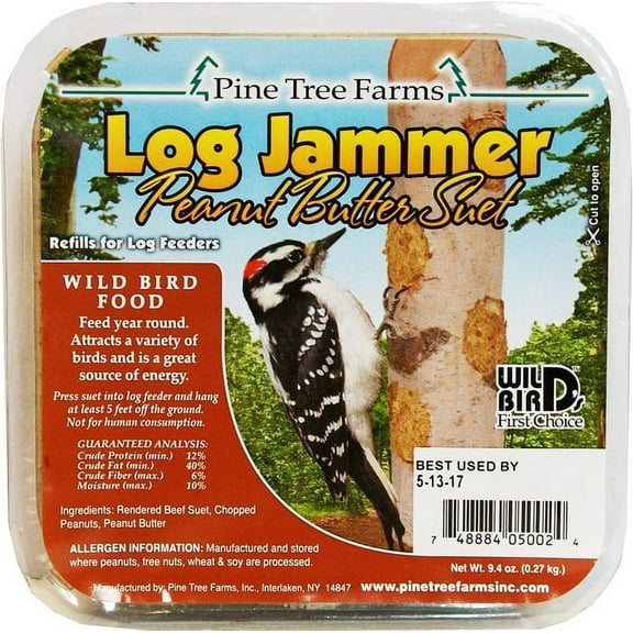 Pine Tree Farms 5002 Log Jammer Woodpecker Peanut Suet Plug 3 Plugs Per Pack 9.4-Ounce (Pack of 1)