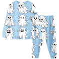 thumbnail image 2 of JCCXIN Child Girls Pajamas Halloween Sleepwear Long Sleeve Crew Neck Top And Pants 2 PC Sleep Set Ghost Graphic Soft Fall Winter Casual Daily Homewear Cozy Nightwear,Light Blue,6-7 Years, 2 of 4