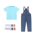 thumbnail image 2 of ATOGUTA Boys Summer Outfits Denim Overalls and Short Sleeve T-shirts with Socks Kids Girls Clothes Size 3T-12, Light Blue, 2 of 8