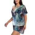 thumbnail image 2 of Fotbe Ink Style Wave Dragon Print Pajama Set for Women 2 Piece Loungewear Short Sleeve Tops and Shorts Set Soft Sleepwear-Large, 2 of 7