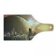 thumbnail image 1 of Cityscape Cutting Board, Utopia Islands Floating Future Cities Imaginary Fantasy Art Futuristic, Decorative Tempered Glass Cutting and Serving Board, Wine Bottle Shape, Yellow Peach, by Ambesonne, 1 of 1