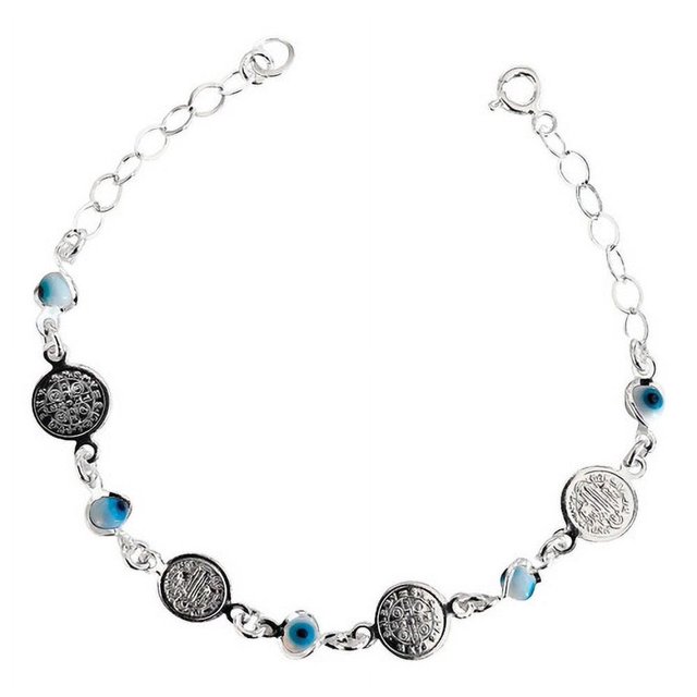 JOYARIS Pulsera Ajustable Con Medallas De San Benito Plata Ley 925 Talla Largo/Ancho: 19 cm (ajustable) x 3.5 mm PT-0000704