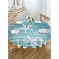 thumbnail image 5 of Sea Stars Round Tablecloth 54 inches Summer Beach Sea Stars Teal Texture Waterproof Oil-Proof Table Cloth Round Table Cover for Holiday Party Picnic Dinner Decor Indoor and Outdoor Use, 5 of 9