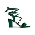 thumbnail image 6 of BLISSFUL STEP Women's Shoes Faux Suede Lace Up Block Heel Slingback Open Toe Sandals Green 7, 6 of 8