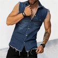 thumbnail image 5 of Hpapadks Mens Shirt Denim Vests Sleeveless Lapel Button Down Tops with Pockets Loose Mens Dress Shirt Blue M, 5 of 6