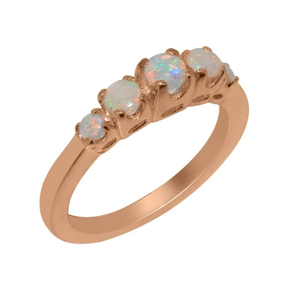 LBG British Made 14k Rose Gold Natural Opal Womens Promise Ring - 33 size options - Size 8.75