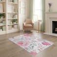 thumbnail image 2 of ODIKA 4'x6' Pink Gray Floral Watercolor Elegance Washable Area Rug Charming Botanical Print with Soft Petals for Bedroom, Reading Nook, Pet Friendly & Non-Shedding, 2 of 7