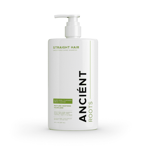 Ancient Roots Shampoo for Straight Hair, Smoothing Shine Shampoo with Aloe Vera, Flaxseed, Amla and Castor Oil, Sulfate Free Frizz Control Shampoo, 8 Fl Oz