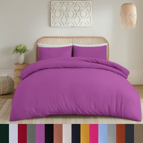 Moonlight20015 3 PC Duvet Cover Set Full Size Plain Button Closer Soft Brushed Microfiber Purple Color 80 x 90 Inches