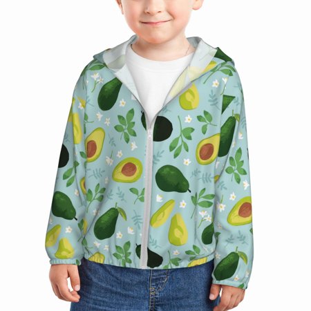 

Goofa Avocado Flowers And Leaves Printed Kids Zip-Up Hoodie Girls Boys UPF50+ Sun Protection Jacket Hooded Cooling Shirt-2 Years