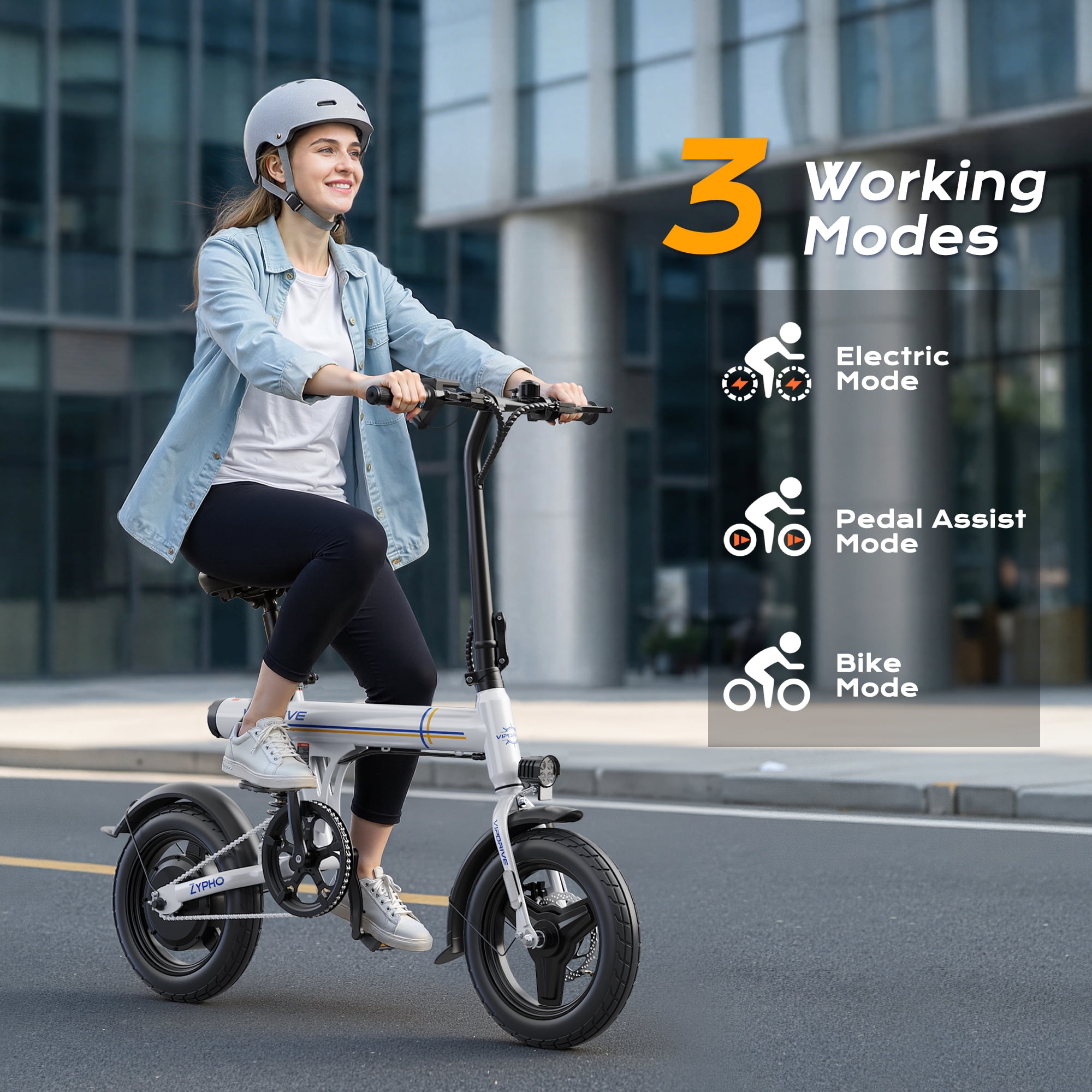 VIPDRIVE Electric Bike, 14" Folding EBike for Adults, 500W Peak Motor, 36V 7.8Ah Battery, 20MPH City Commuter E-Bike, Mini Ebike, LCD Display, UL2849