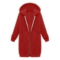 thumbnail image 3 of Women's Zip up Hoodie Long Tunic Sweatshirt Casual Oversized Fleece Fall Winter Jacket Coat with Pocket New Windbreaker Jacket Women Fall Red M, 3 of 4