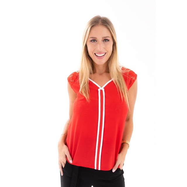 Blusa DE DAMA CASUAL VABADAM COLOR ROJO CON VIVOS EN CUELLO Y frente