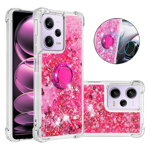 Funda para Xiaomi Redmi Note 12 Pro 5G con Brillo Líquido Flotante, Purpurina, Parachoques y Anillo Giratorio Soporte