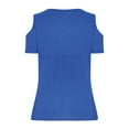 thumbnail image 6 of HOMBOM Cutout Shirts for Women New Arrivals Blue Crew Neck Short Sleeve Off The Shoulder Solid Blouse 2XL, 6 of 7