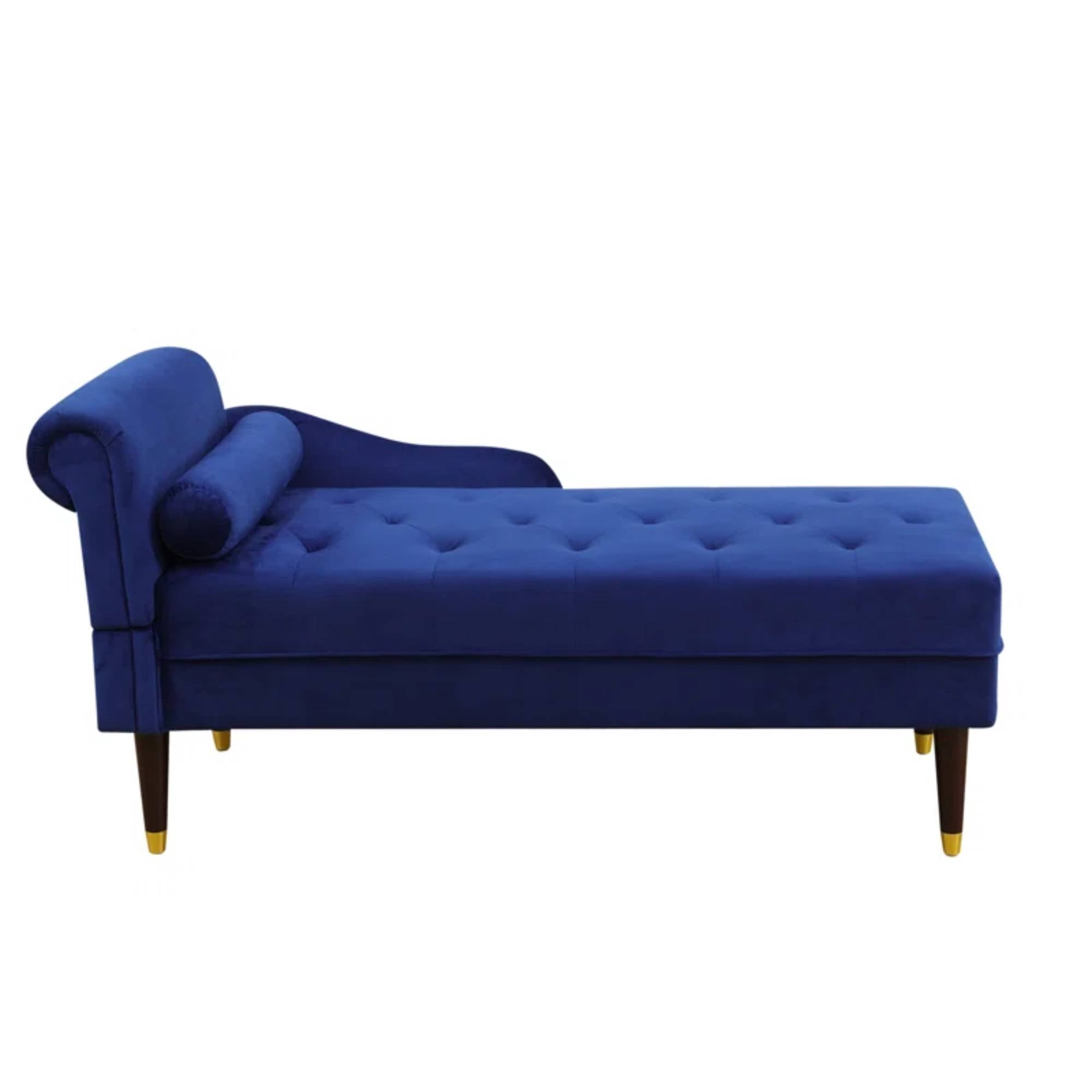TrumanPick Chaise Lounge Indoor, Modern Velvet Lounge Chair Tufted Lounge Sofa for Living Room Bedroom, Blue
