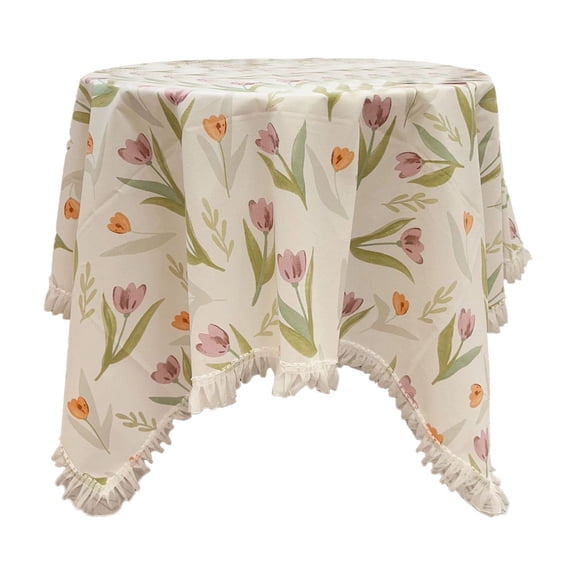 Washable Round Tablecloth Washable Round Tablecloth 90cm, Fruit and Floral Pattern with Tassel Lace Edge, Decorative Table Cover for Home Kitchen Dining, Multicolor D Decorative Table Cover 90cm