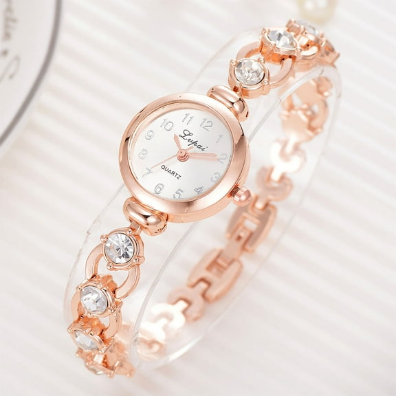 SKISUNO Elegant Watches for Women 1Set Golden Bracelet Watch Quartz Movement for Wedding