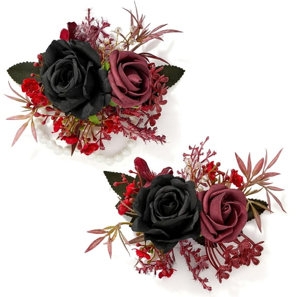 Set de ramilletes de flores artificiales Serwalin, color negro borgoña, 14 cm