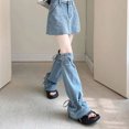 thumbnail image 6 of Women Punk Pleated Jeans Flared Leg Covers with Drawstring Ties Thigh High Leg Warmers Flared Boot Covers Cuff, 6 of 8