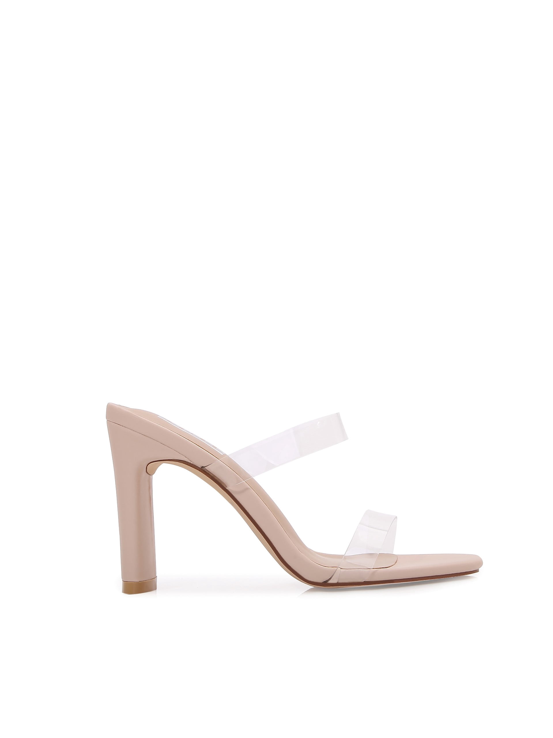 Women Double Strap High Chunky Heeled Slip On Slide Sandals (Double TPU Beige, 10)