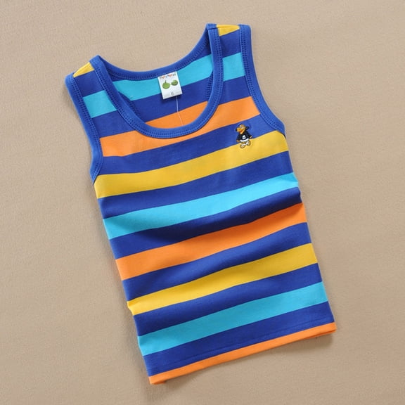 SOFTCCLO Boys T Shirts Sleeveless Crewneck Graphic Tees Rainbow Striped Stretchy Racerback Tank Soft Summer Casual Kids T Shirts Size 11-12Y
