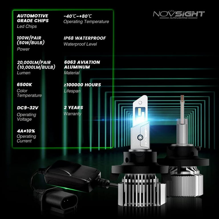 NOVSIGHT H13/9008 LED Headlight Bulbs, 100W 20000 Lumens 600% Extremely  Brighter High Power H13 LED Headlight Bulbs Hi/lo Beam Conversion Kit,  6500K