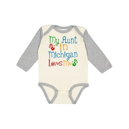 

Inktastic My Aunt in Michigan Loves Me Boys or Girls Long Sleeve Baby Bodysuit