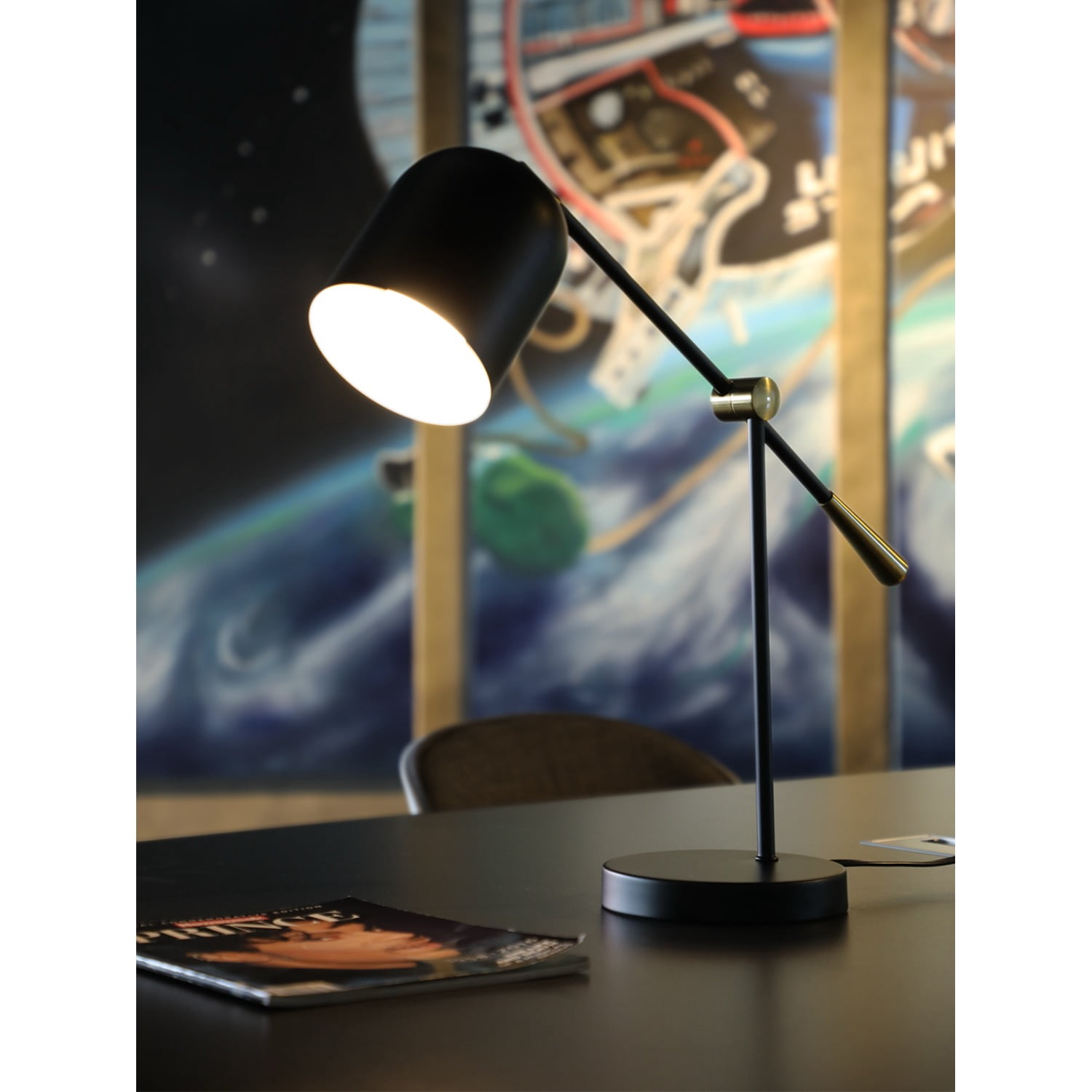 Aesthetic Metal Table Lamp, E26 Base, Adjustable Swing Arm, Max 60W, On/Off Switch